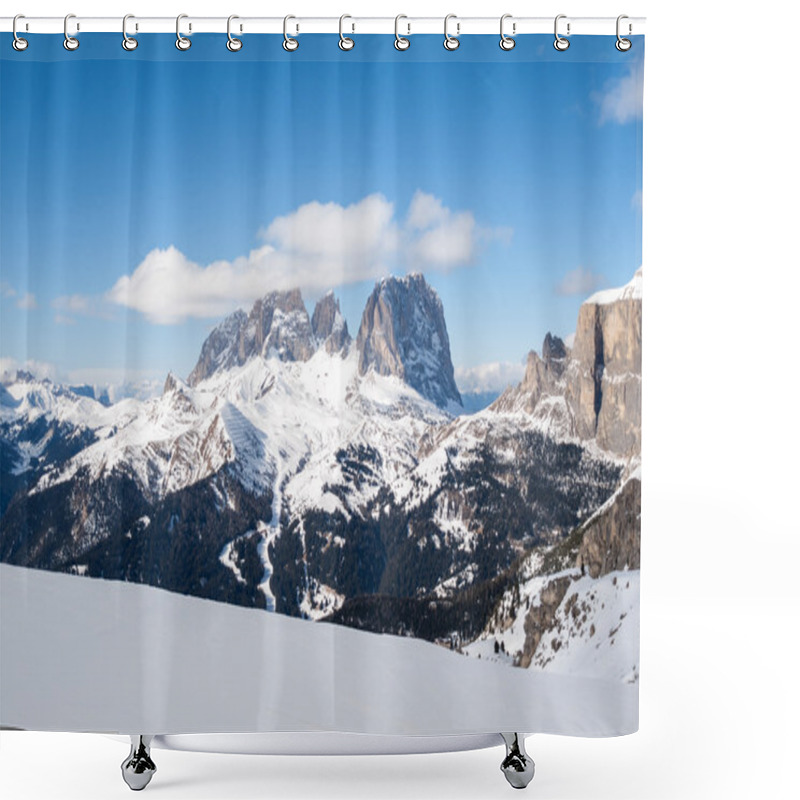 Personality  Skiing Area In The Dolomites Alps. Overlooking The Sella Group  In Val Gardena. Italy Shower Curtains