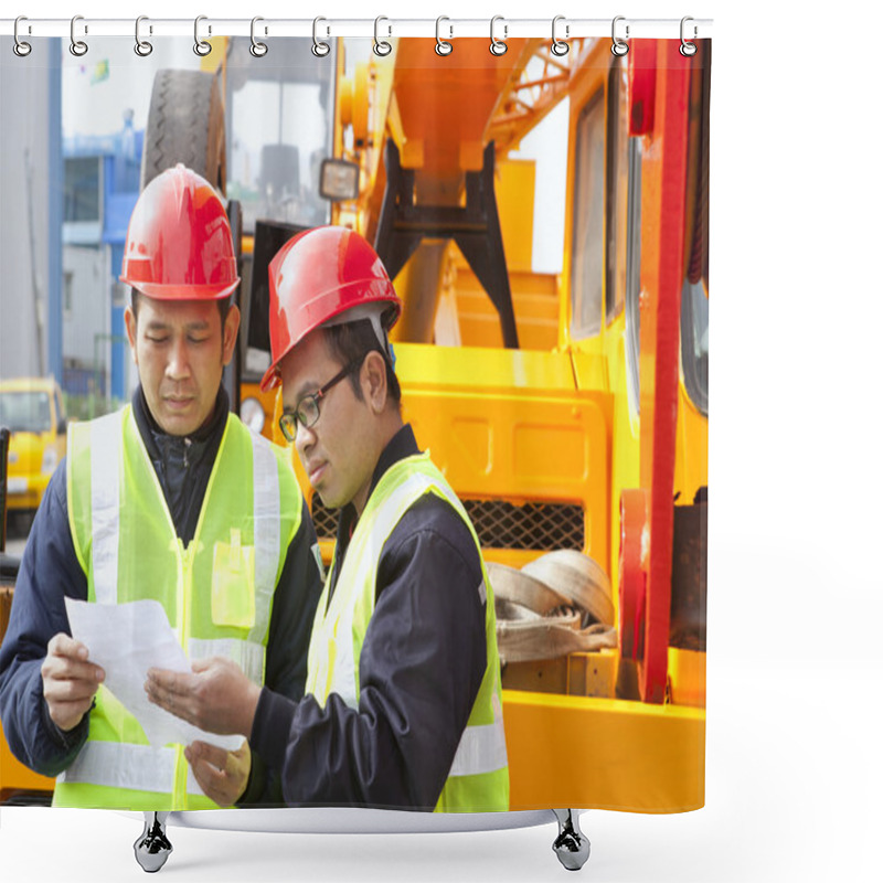 Personality  Construction Worker And Crane Truck Shower Curtains