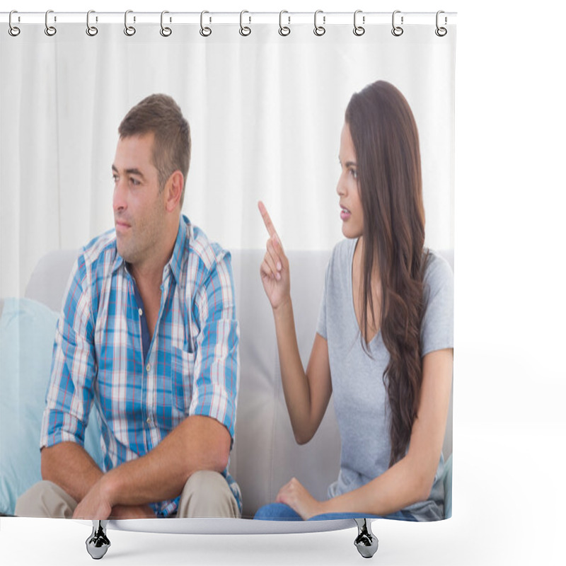 Personality  Woman Arguing With Man While Sitting On Sofa Shower Curtains