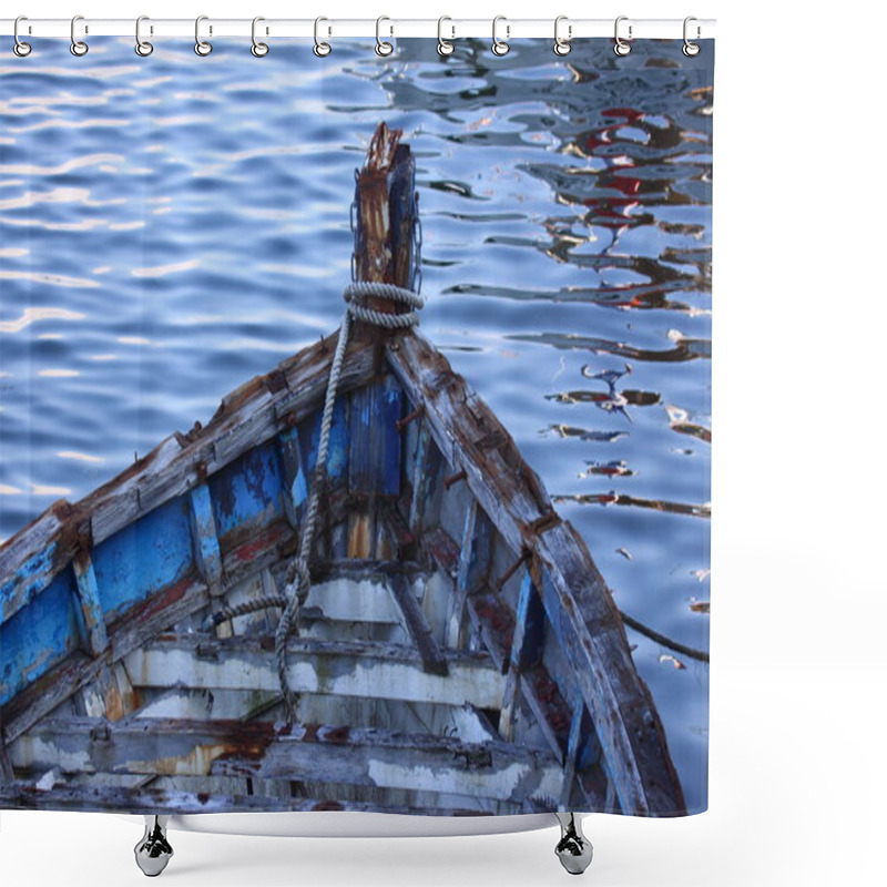 Personality  Carcass Old Wooden Boat Damaged By Time Shower Curtains