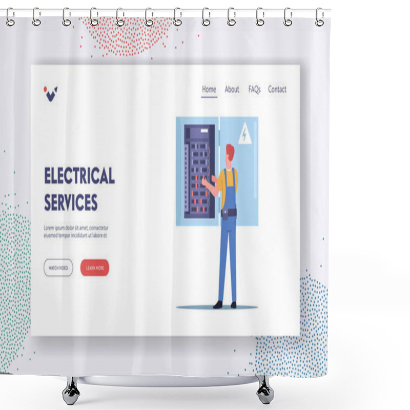 Personality  Electrical Services Landing Page Template. Energy And Electrical Safety. Electrician Character Examine Working Draft Shower Curtains