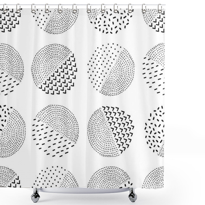 Personality  Seamless Pattern With Monochrome Rounds On White Background Shower Curtains