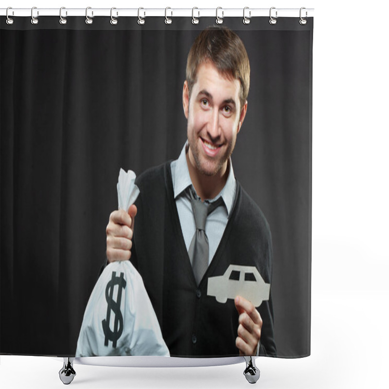 Personality  Man Holding Money Bag And Paper Car Shower Curtains