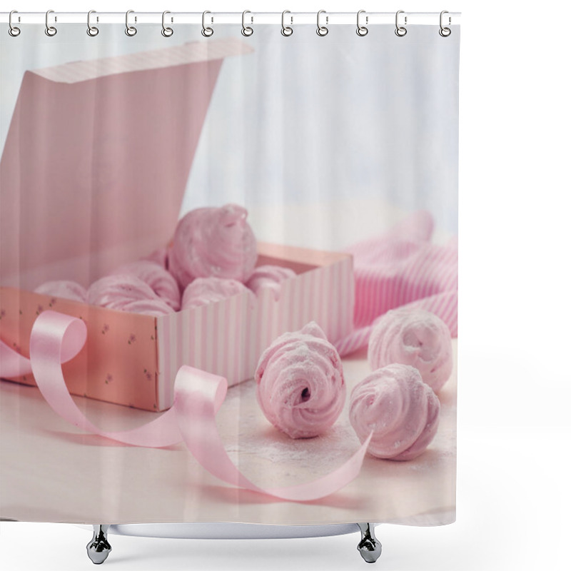 Personality  Berry Marshmallow In A Gift Box On A Pink Background Shower Curtains