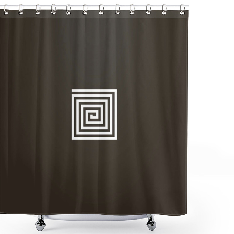 Personality  White Sign On A Black Background. Simple Line Art Geometric Vector Single Line Sign Of Square Spiral Shower Curtains