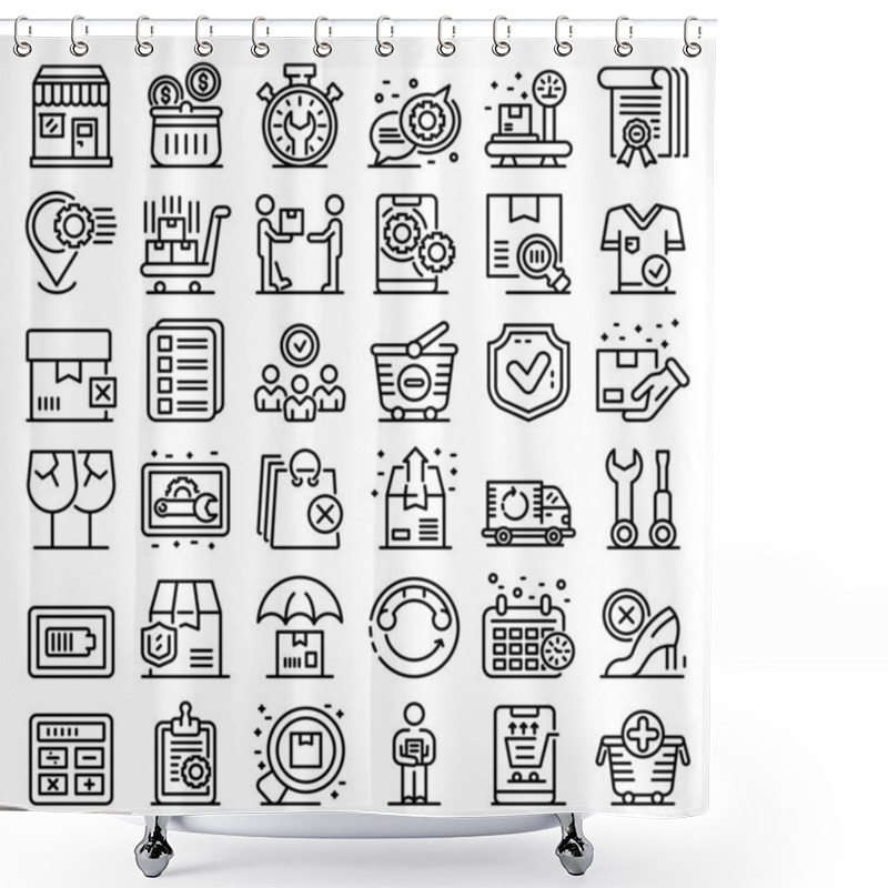 Personality  After Sales Service Icons Set, Outline Style Shower Curtains