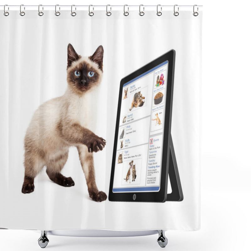 Personality  Kitten Using Social Media Shower Curtains