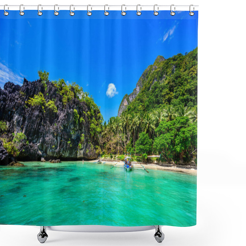 Personality  Tropical Papaya Beach At Paradise Coast, El Nido, Palawan, Philippines. Tour A Route. Coral Reef And Sharp Limestone Cliffs. Shower Curtains