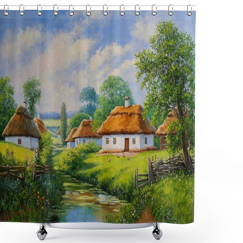 Personality  Landscape,oil Painting On Canvas. Ukraine, House In The Forest And River, Landscape With A Pond And Trees Shower Curtains