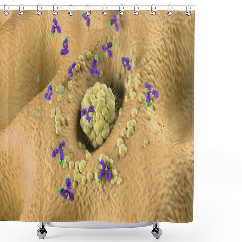 Personality  Monoclonal Antibody Therapy In Stomach Cancer (gastric) - Isometric View 3d Illustration Shower Curtains