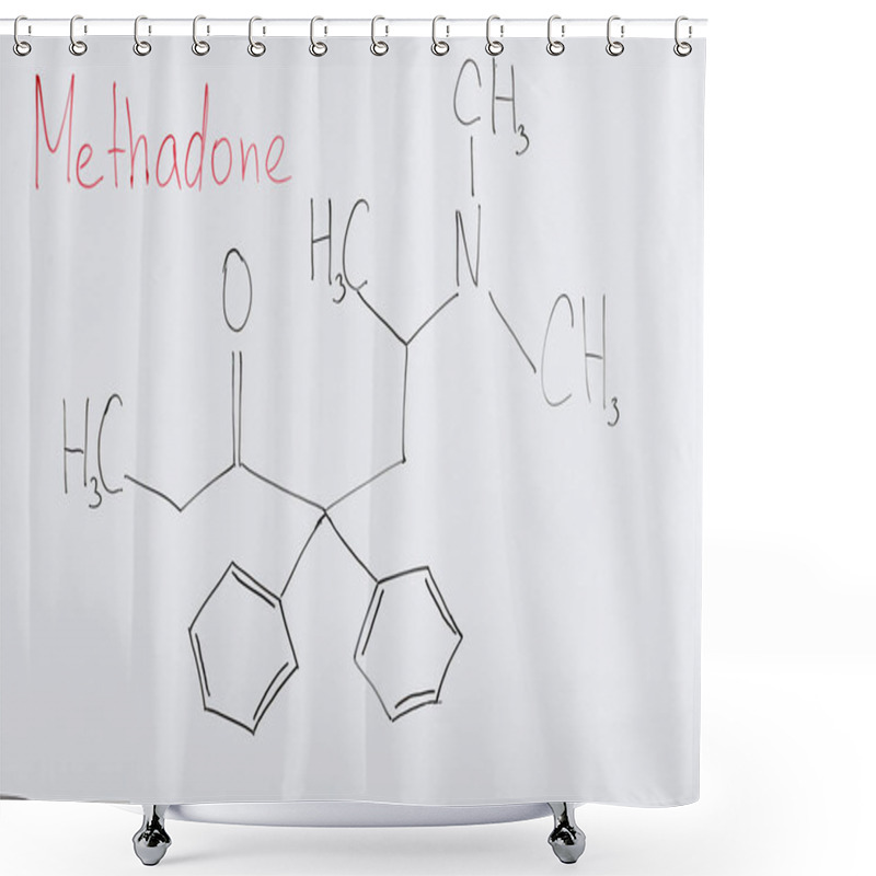 Personality  Top View Of White Board With Chemical Formula And Lettering Methadone Shower Curtains