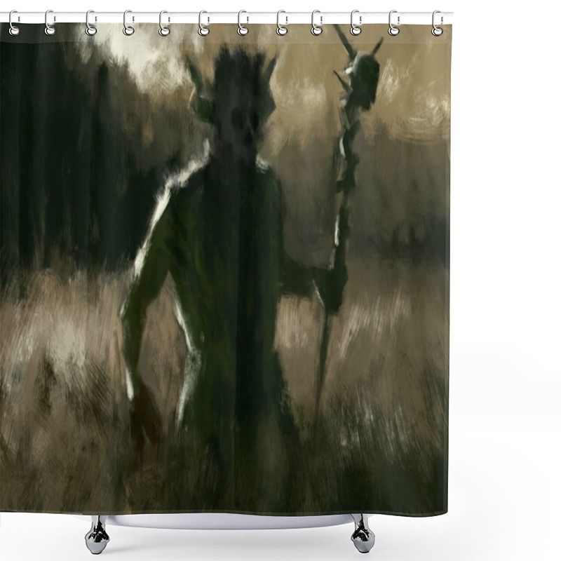 Personality  Traditional Painting Of A Barbaric Wizard Shaman With A Magic Staff Shower Curtains