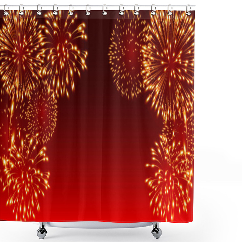 Personality  Fireworks Festival On Red Background  Shower Curtains