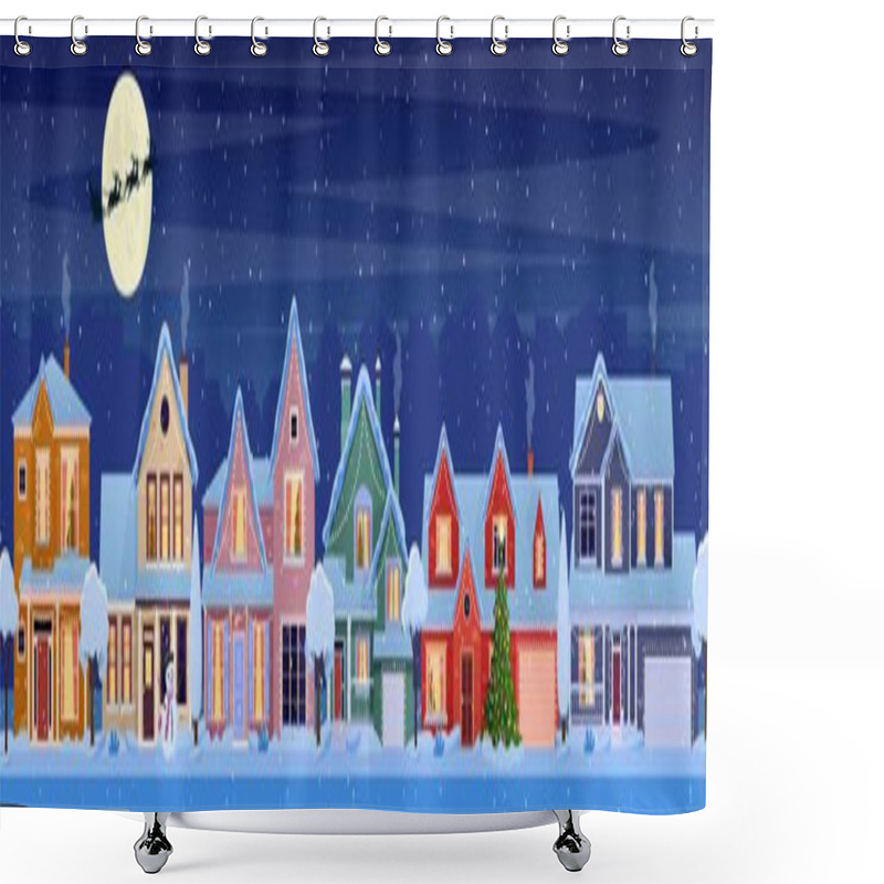 Personality  Residential Houses With Christmas Decoration Shower Curtains