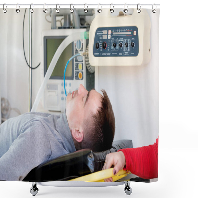 Personality  Ambulance Reanimation Team Carrying Patient On Hospital Gurney Shower Curtains