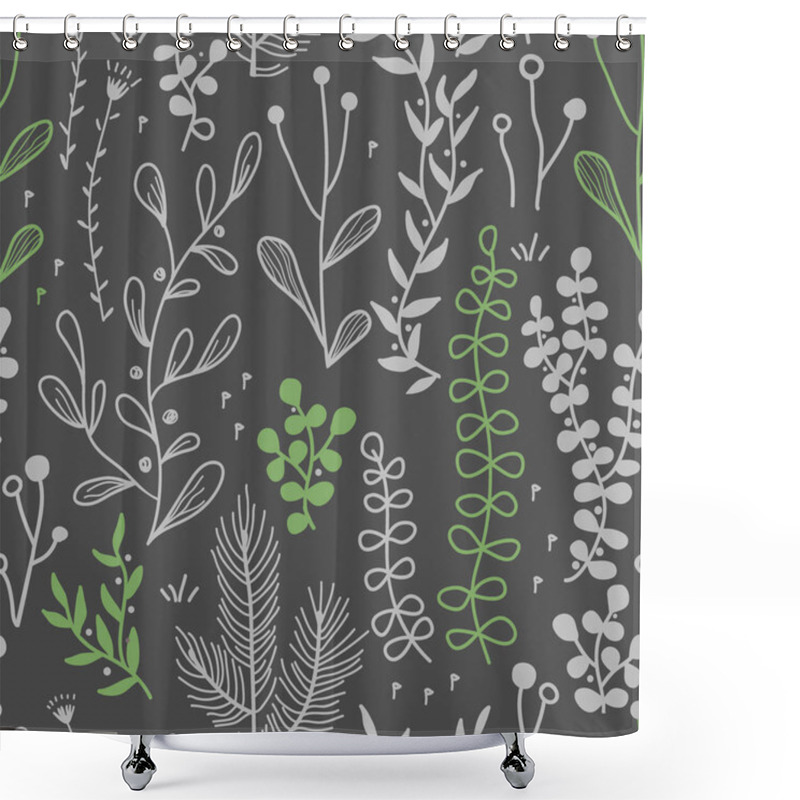 Personality  Vector Seamless Border With Doodle Forest And Meadow Plants. Hand Drawn Abstract Background For Textile, Wallpapers, Prints Shower Curtains