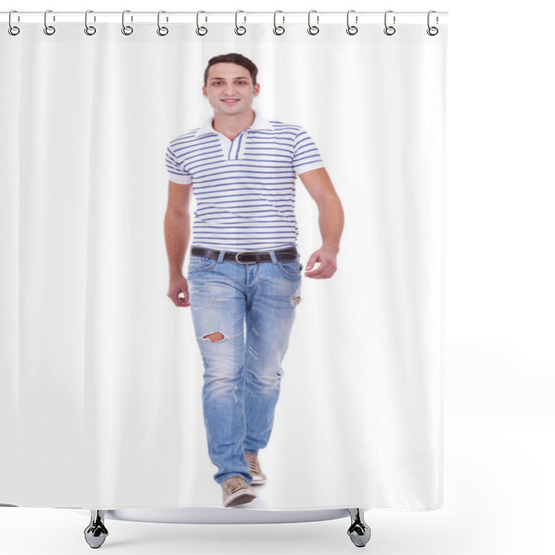 Personality  Casual Man Is Walking Towards The Camera Shower Curtains