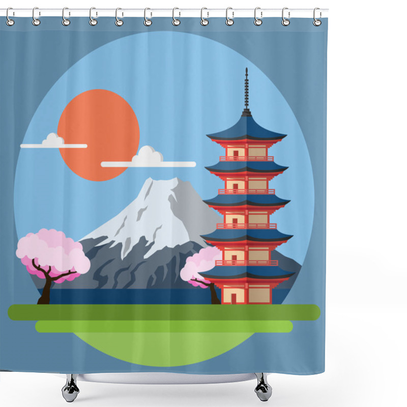 Personality  Flat Design Landscape Of Japan Shower Curtains