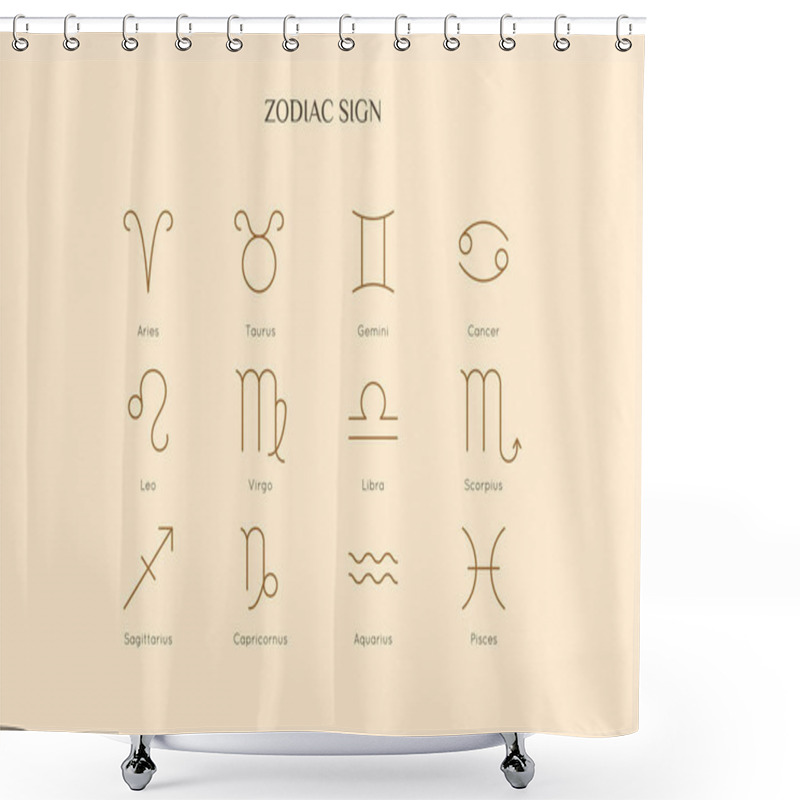 Personality  A Set Of 12 Zodiac Signs Icons In A Minimal Linear Style. Vector Collection Of Horoscope Symbols Shower Curtains