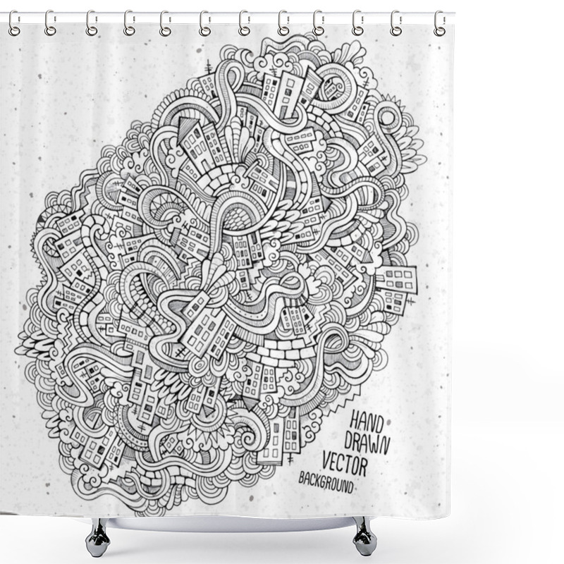 Personality  Doodles Hand Drawn Houses Sketch Background Shower Curtains