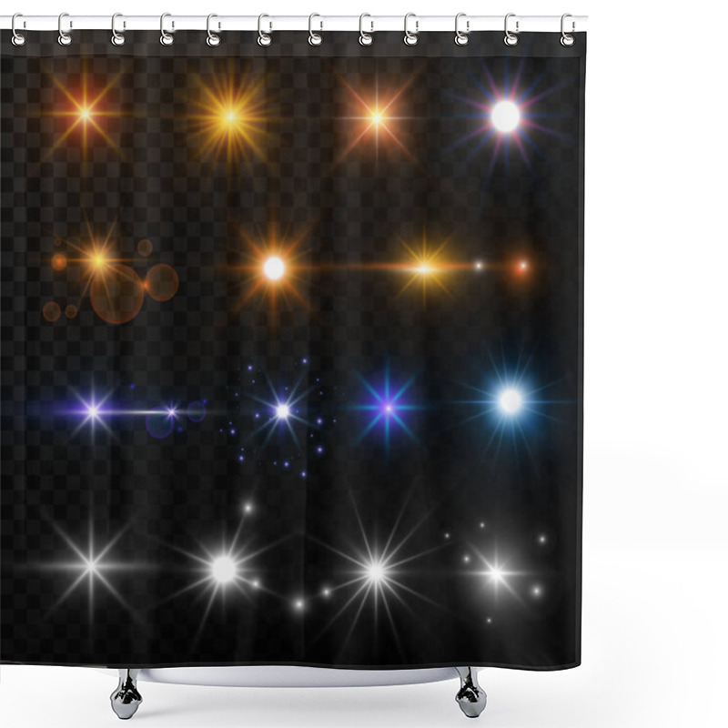 Personality  Light And Stars Shine Golden White Or Blue Neon Lens Flare Effect Shower Curtains