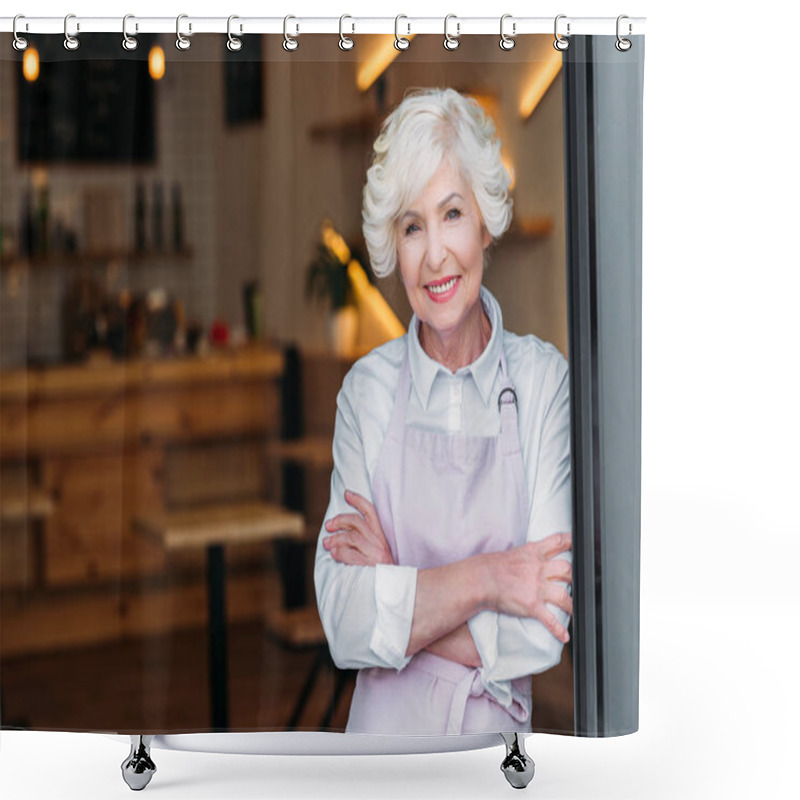 Personality  Senior Worker In Apron Shower Curtains