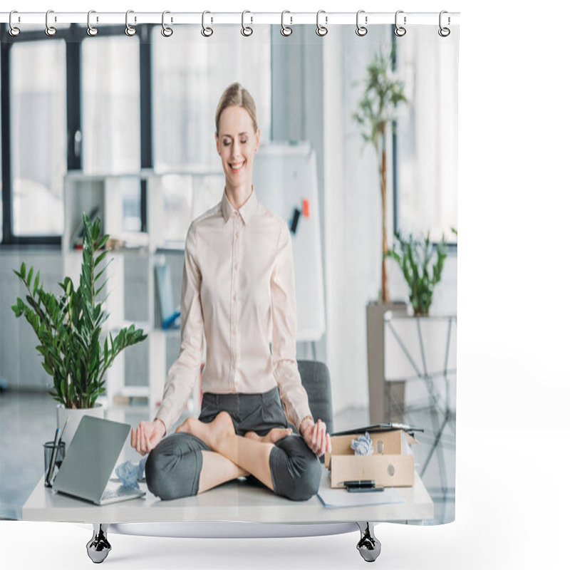 Personality  Businesswoman Meditating In Lotus Position Shower Curtains