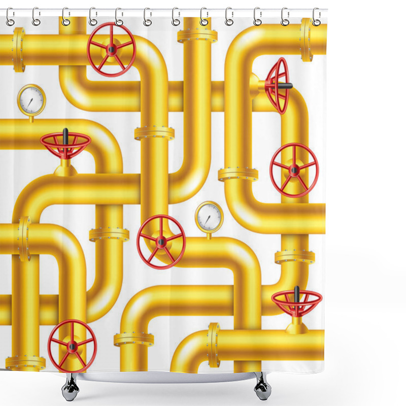 Personality  Tangled Yellow Metal Pipes Background Vector Shower Curtains