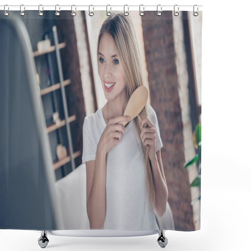 Personality  Everyday Routine For Every Woman! Beautiful Charming Smiling Gla Shower Curtains