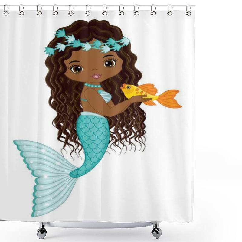 Personality  African American Mermaid With Turquoise Fishtail Shower Curtains