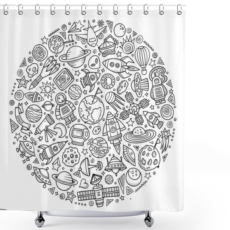 Personality  Set Of Spacel Cartoon Doodle Objects Shower Curtains