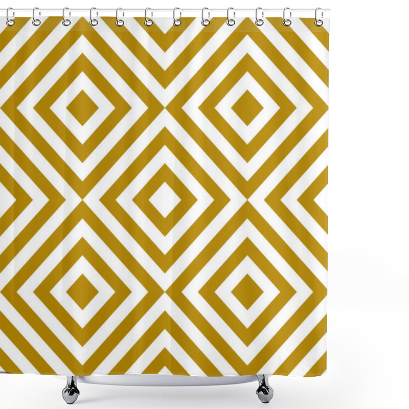 Personality  Geometric Gold And White Pattern Featuring Overlapping Squares And Diamonds, Creating An Intricate And Visually Appealing Design. Shower Curtains