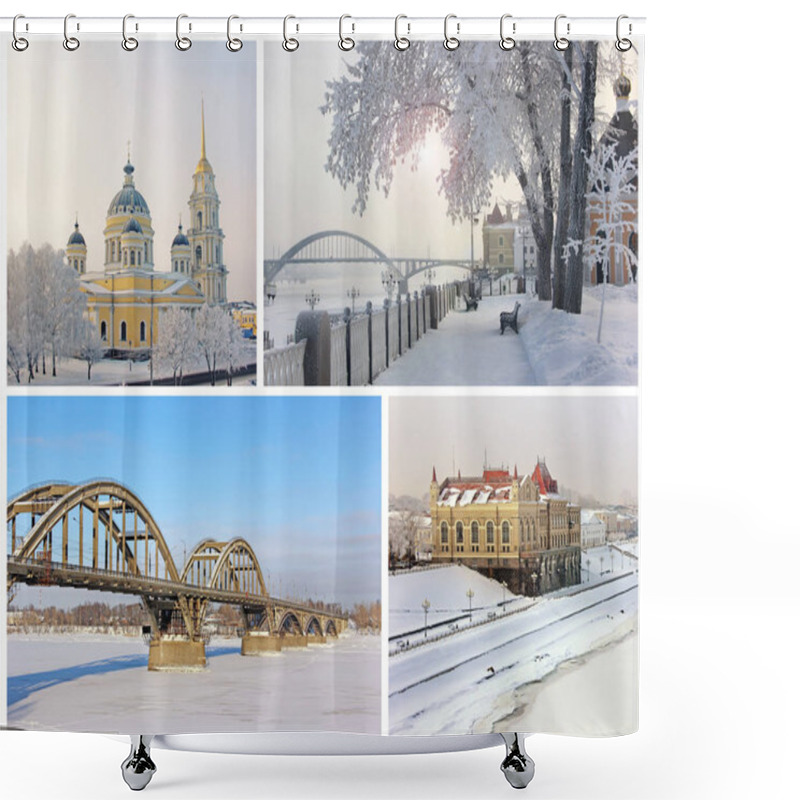 Personality  The Sights Of The City Rybinsk, Russia. Collage. Winter. Shower Curtains