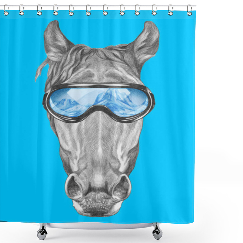 Personality  Portrait Of Horse With Ski Goggles Shower Curtains