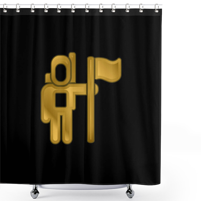 Personality  Astronaut Space Traveller With A Flag Gold Plated Metalic Icon Or Logo Vector Shower Curtains