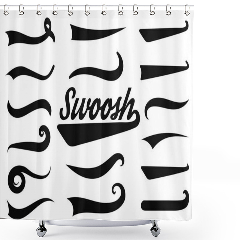 Personality  Typographic Swash And Swooshes Tails. Retro Swishes And Swashes For Athletic Typography, Logos, Baseball Font. Underlined Text Tails. Vector Shower Curtains