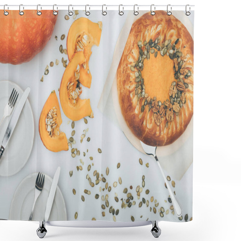 Personality  Pumkin Pie And Slices Of Pumpkin Shower Curtains