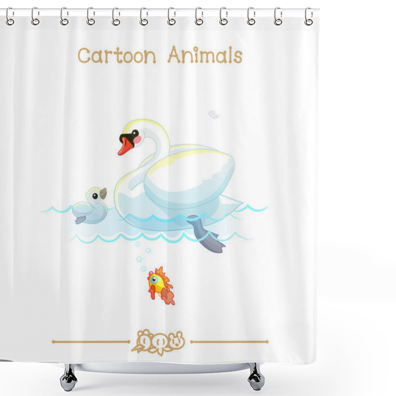 Personality   Toons Series Cartoon Animals: White Mute Swans Shower Curtains