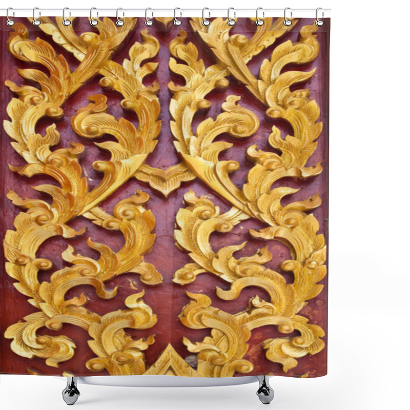 Personality  Golden Wood Carving,Traditional Thai Style In Thai Temple. Shower Curtains