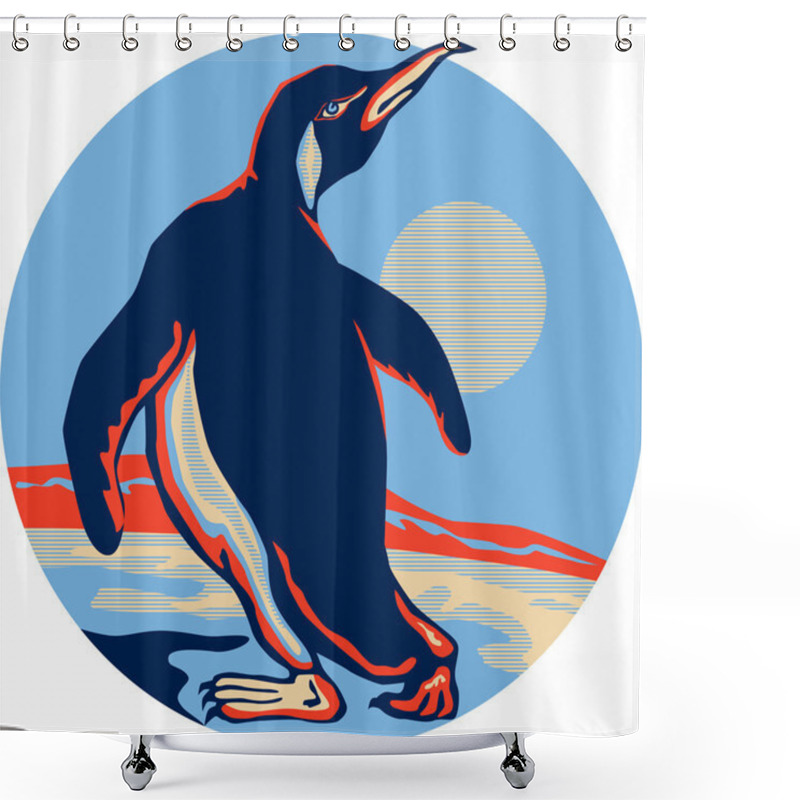 Personality  Penguin Walking Moon Retro Shower Curtains