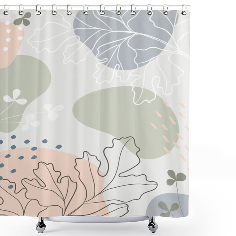 Personality  Botanical  Art. Abstract Organic Vector Shapes, Leaves, Plants. Natural Elements In Doodle Style For Template, Cover, Poster, Greeting Card, Frame, Background. Modern Graphics For Holiday, Business. Simple, Stylish, Minimal Design. Trendy Backdrop. Shower Curtains