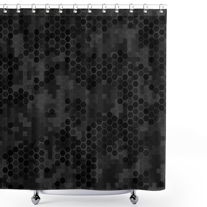 Personality  Seamless Texture Dark Gray Hex Grid With Pixels. Abstract Military Geometric Modern Camo Background. Monochrome Black And Gray Colors Texture. Vector Illustration. Shower Curtains