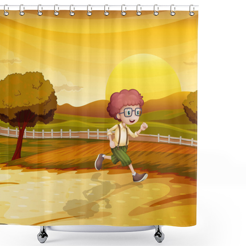 Personality  A Sunset View With A Boy Running Shower Curtains