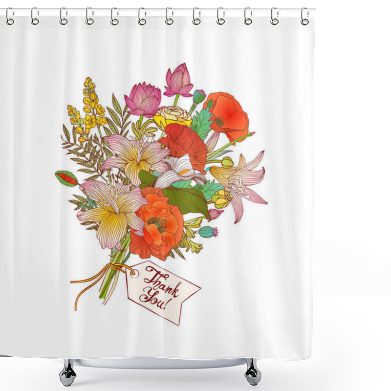 Personality  Thank You Vector Card With A Bouquet Of Flowers Shower Curtains