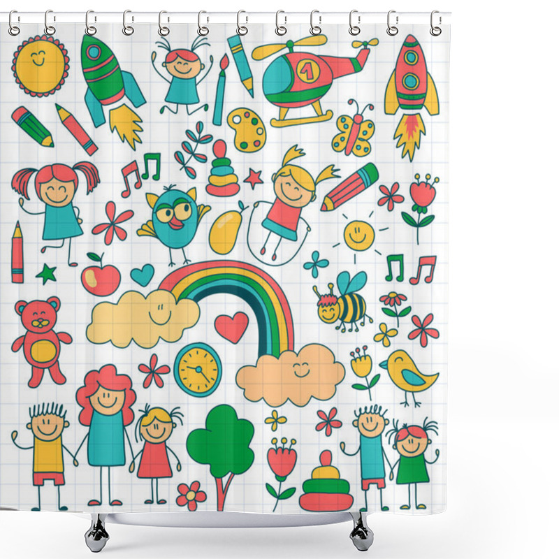 Personality  Vector Set Of Kindergarten Images Shower Curtains