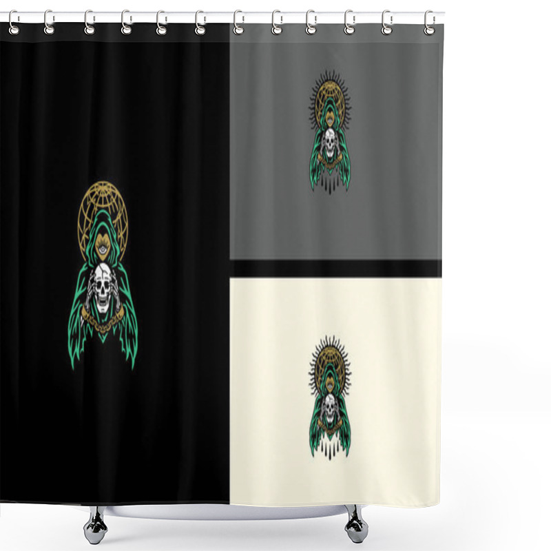 Personality  Angel Of Death And Head Skull Vector Illustration Mascot Design Shower Curtains