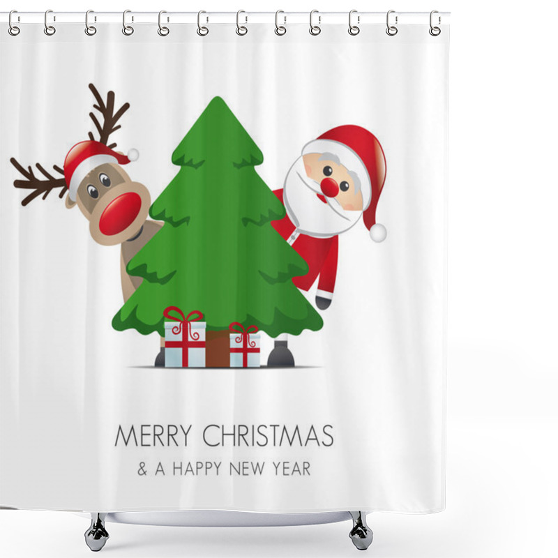 Personality  Reindeer Santa Claus Christmas Tree Gift Shower Curtains