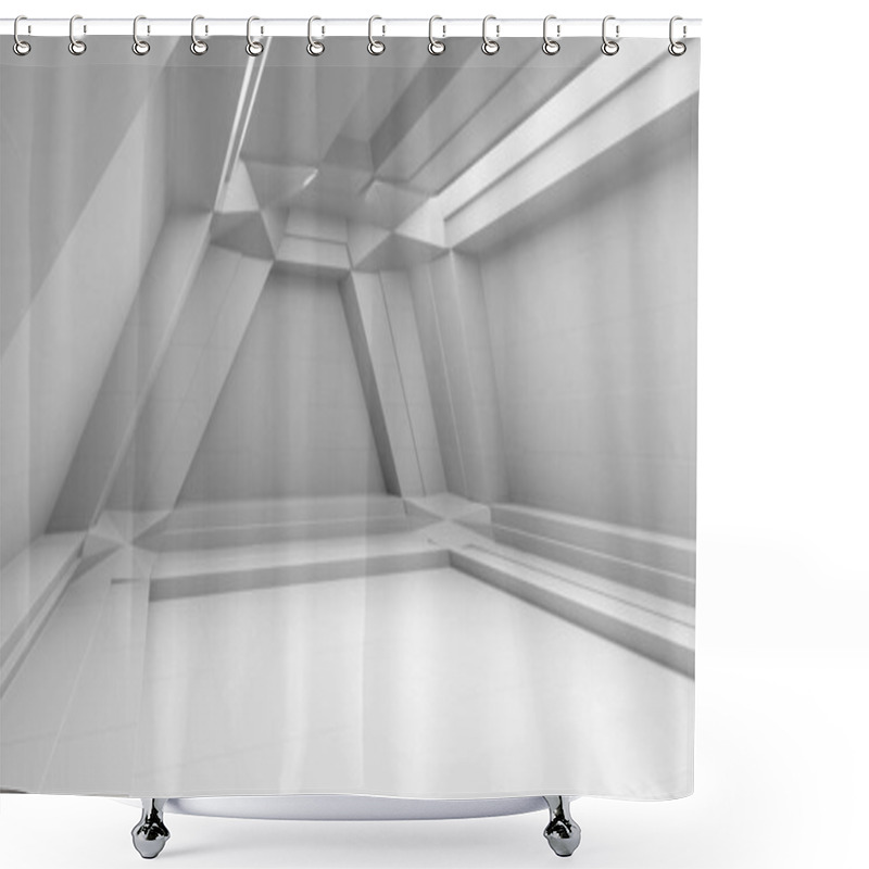 Personality  Empty Modern Design Futuristic Style White Room 3d Render Illustration Shower Curtains