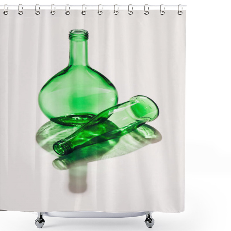 Personality  Close Up View Of Empty Green Glassware On Whit Ebackdrop Shower Curtains