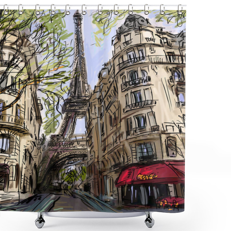 Personality  Street In Paris - Illustration  Shower Curtains